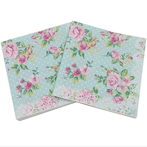 napkinRose Papierservietten, bedruckt mit floralem Cocktail-Gewebe für Hochzeitsessen, 20 Stück, 33 x 33 cm von Banziaju