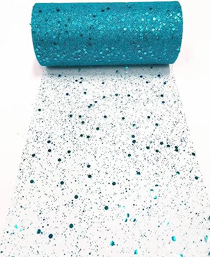 BaoT8YLu 2 Stücke Glitter Tulle Fabric Roll Hexagon Sequins Mesh Fabric Spool Tutu Skirt Baby Shower Wedding Party Birthday Decoration（15 cm x 22.8 m）(Blue (Sea Blue)) von BaoT8YLu