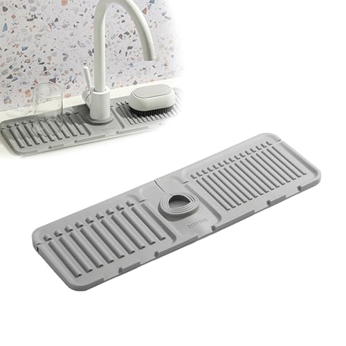 BaoTom Faucet Guard Draining Mat, Silikon Abtropftablett Matte Wasserhahn Abtropfmatte, Tropffänger Tablett Wasserfänger Matte für Küche Bad Spülbecken Spritzschutz Ablaufmatte(Gray) von BaoTom