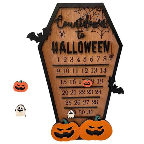 Halloween Adventskalender 2024 Coffin -Kalender 31 Tage Halloween Countdown mit beweglicher Block Holz Cartoon Halloween Countdown -Kalender, Halloween Gnome Advent Kalender von Baobiutin