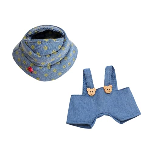 Baoblaze 17 cm große Plüsch-Puppenkleidung, Kuscheltier-Kleidung, Jeans-Overall für Puppen, mit Mütze, Plüsch-Puppenzubehör, Kostüme, bequem von Baoblaze