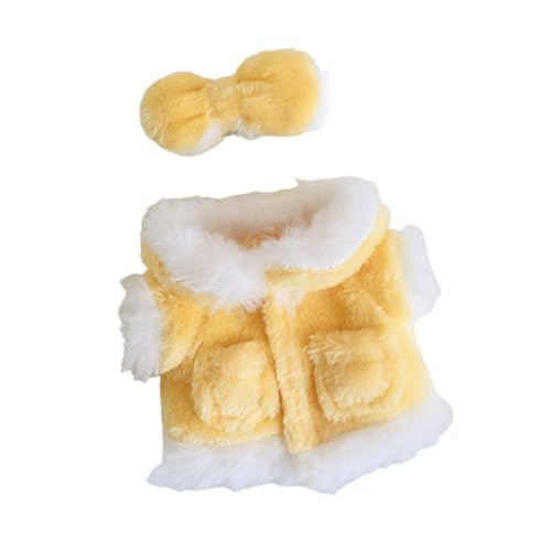 Baoblaze 2 Stück Puppen-Plüschmantel mit Schleife, Haarnadel, handgefertigte Miniatur-Kleidung für 15 cm große Puppen, Thanksgiving-Geschenke für Mädchenpuppen, Gelb von Baoblaze
