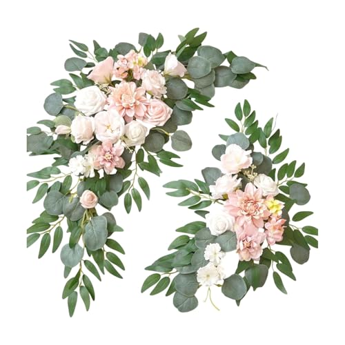 Baoblaze 2 für Hochzeitsbögen, grüne Blätter für Türstürze, rustikaler dekorativer künstlicher Blumenschmuck für Kaminsims, Hintergrund, Empfangswand, Rosa von Baoblaze