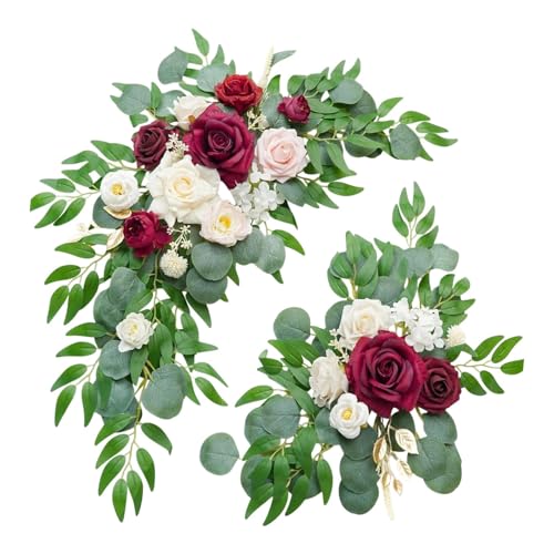 Baoblaze 2 für Hochzeitsbögen, grüne Blätter für Türstürze, rustikaler dekorativer künstlicher Blumenschmuck für Kaminsims, Hintergrund, Empfangswand, Rot von Baoblaze