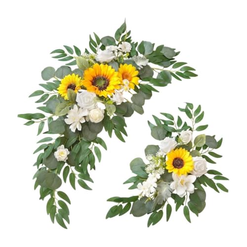 Baoblaze 2 für Hochzeitsbögen, grüne Blätter für Türstürze, rustikaler dekorativer künstlicher Blumenschmuck für Kaminsims, Hintergrund, Empfangswand, Sonnenblume von Baoblaze