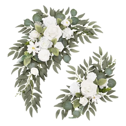 Baoblaze 2 für Hochzeitsbögen, grüne Blätter für Türstürze, rustikaler dekorativer künstlicher Blumenschmuck für Kaminsims, Hintergrund, Empfangswand, Weiß von Baoblaze