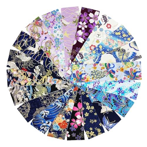 Baoblaze 20 Stück Quiltstoff, verdickte Baumwollstoffbündel, stilvolle japanische Stile, Jelly Roll-Streifen für Geldbörsen, Kleidung, Patchwork, B von Baoblaze