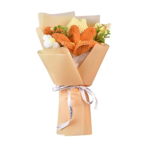 Baoblaze Gehäkelter Blumenstrauß, handgemachter Strickstrauß, künstliche Blumen mit Papiertüte, künstliche Blumen für Thanksgiving-Hochzeit, Orange von Baoblaze