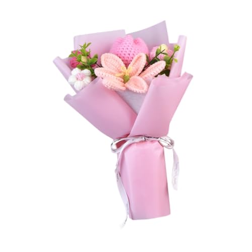 Baoblaze Gehäkelter Blumenstrauß, handgemachter Strickstrauß, künstliche Blumen mit Papiertüte, künstliche Blumen für Thanksgiving-Hochzeit, Rosa von Baoblaze