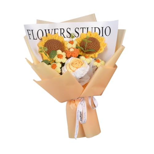 Baoblaze Gehäkelter Blumenstrauß, handgemachter Strickstrauß, künstliche Blumen mit Papiertüte, künstliche Blumen für Thanksgiving-Hochzeit, Sonnenblume von Baoblaze