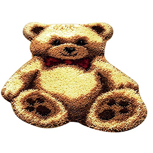 Baoblaze Knüpfteppich Formteppich - Bär für Kinder und Erwachsene zum Selber Knüpfen Teppich, Latch Hook Kit, 50x40cm - Braun von Baoblaze