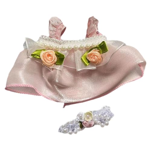 Baoblaze Mini-Puppenkleidung, Mädchen-Puppenkleidung, stilvoll mit Blumen-Kopfschmuck, Kleidung, Puppenkleid-Set für kleine Mädchen, Puppen, Anhänger, Puppe, rosa Blumenrock von Baoblaze