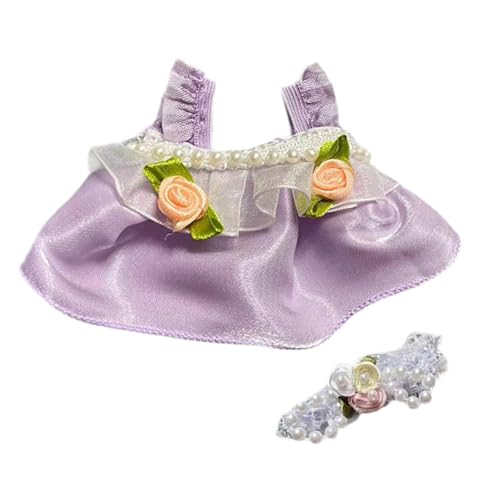 Baoblaze Mini-Puppenkleidung, Mädchen-Puppenkleidung, stilvoll mit Blumen-Kopfschmuck, Kleidung, Puppenkleid-Set für kleine Mädchen, Puppen, Anhänger, Puppe, violetter Blumenrock von Baoblaze