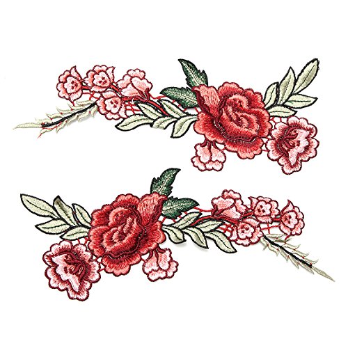 2 Stück Rose Blume Stickerei Spitze Aufnäher Aufbügler Applikation Patches für T-Shirt Jeans Hut Deko von Baogu