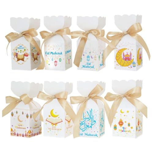 24 Teile/Satz Papier Süßigkeiten Boxen Band Eid Mubaraks Leckerli Geschenke Boxen Mond Schloss Muster Goodie Candy Boxen Party Liefert von Baokuan