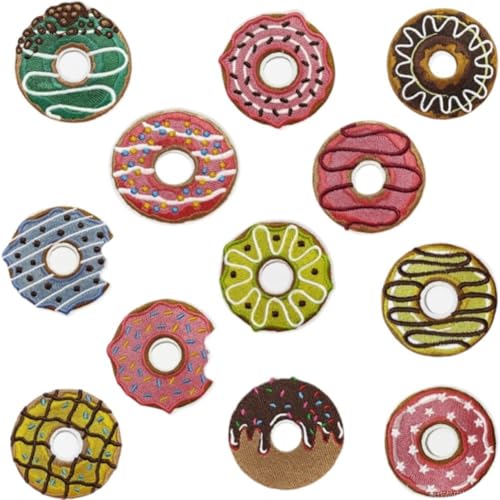 Baokuan 12 Stück Donut-aufnäher, Stickerei-Applikation, Zum Aufbügeln, Für Kleidung, Nähen, Zubehör, Dekorative Applikation, Dekoration, Aufnäher Für Kleidung von Baokuan