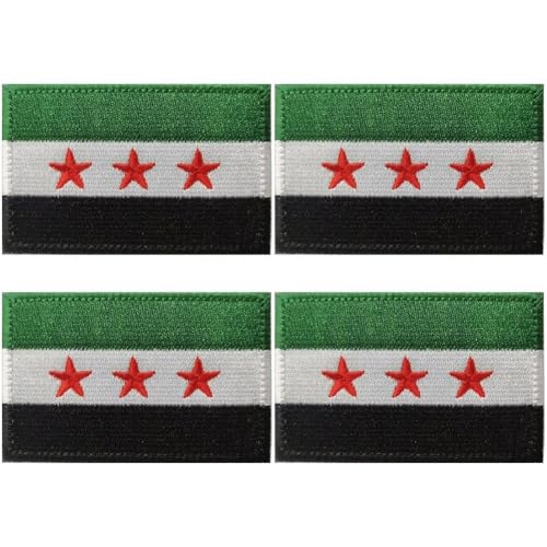 Baokuan 4 Stück Aufnäher Syrischer Flagge, Aufnäher Syrischer Flagge, Bestickter Aufnäher Haken Und Schlaufe Zum Aufnähen, Stickerei, Militärisches Abzeichen Für Kleidung, Hüte, Rucksäcke, von Baokuan