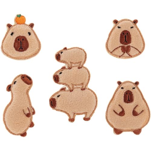 Baokuan 5 Teile/Satz Niedliche Capybara Gestickte Kleidung Patches Cartoon Eisen Auf Patches Niedliche DIY Eisen Auf Abzeichen Für Jacken Hüte Rucksäcke von Baokuan