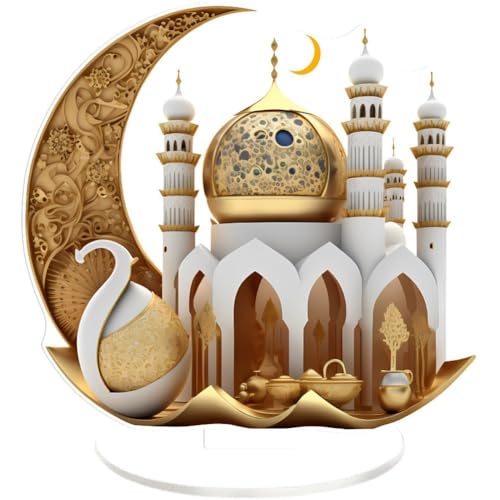 Ramadan Mond Schloss Ornament Acryl Desktop Ornament 2D Eid Mubarak Dekor Islamische Muslimische Party Festival Dekorationen von Baokuan