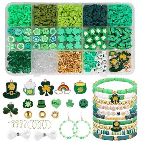 Baoximong Saint Patricks Perlen für Armbänder Selber Machen Grünes Kleeblatt Perlenset zum Auffädeln Bastelperlen DIY Set Erwachsene Perlenkette Schmuck Geschenke für Mädchen Schmuckherstellung von Baoximong