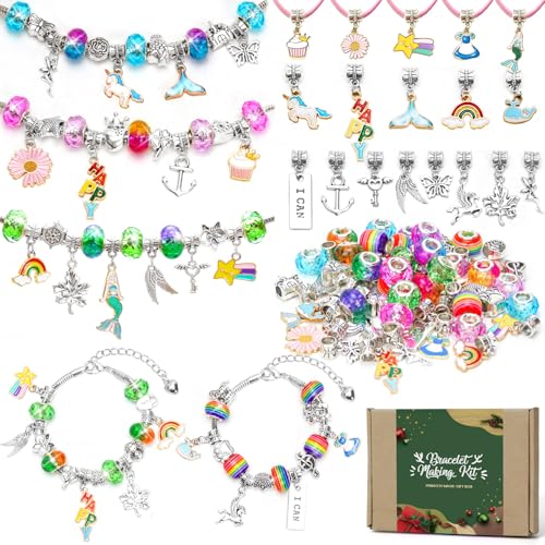 Schmuckbastelsets Armband Making Kit, Schmuck Basteln Making Kit mit Charms Meerjungfrau Einhorn Anhänger, Schmuckherstellung Geschenkset für Mädchen, Ketten Selber Machen DIY Spielzeug Set für Kinder von BarBaren