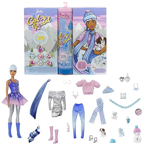 Barbie Farbe Reveal Adventskalender, 25 Überraschungen enthalten Farbe Reveal Barbie-Puppe, 1 Farbe Reveal Haustier, Kleidung, Zubehör, Geschenk für Kinder 3 Jahre alt & Up, HBT74 von Mattel