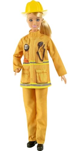 Barbie GTN83 - Feuerwehr-Spielset mit Blonder Puppe (ca. 30 cm), Kleidung & Accessoires passend zur Rolle: Feuerlöscher, Megaphon, Hydrant, Dalmatinerwelpe, tolles Geschenk für Kinder ab 3 Jahren. von Barbie