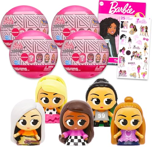 Barbie MashEms Mystery-Spielzeug, 4 Stück, Mini-Puppen-Partygeschenke für Mädchen, Bündel mit 4 Mystery-Bällen mit Mini-Figuren plus Tattoos, Aufklebern, Barbie Partyzubehör für Kinder von Barbie