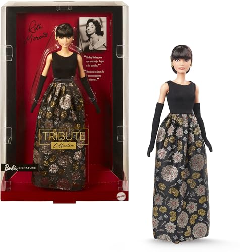 Barbie Signature Tribute Collection Rita Moreno Sammelpuppe im schwarz-goldenen Kleid mit Handschuhen und Schuhen, inklusive Puppenständer von Barbie