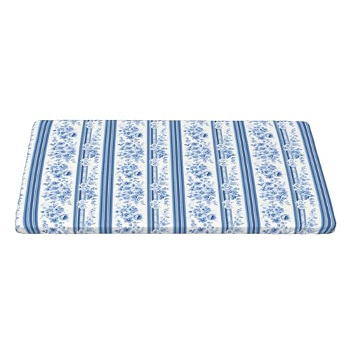 4FT Rechteckige Enganliegende Tischdecke, French Blue Floral Tischwäsche Elastische Rechteckige Tischdecke, Abwaschbar Elastische Tischtuch Rechteckig Tischdecke Tischdecke Abwaschbar für Home Küche von Barbool