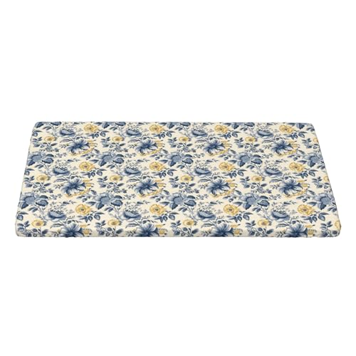 4FT Rechteckige Enganliegende Tischdecke, Vintage Yellow Blue Floral Tischwäsche Elastische Rechteckige Tischdecke, Schmutzabweisend Elastische Tischtuch Rechteckige Tischdecke Tischdecke Outdoor von Barbool