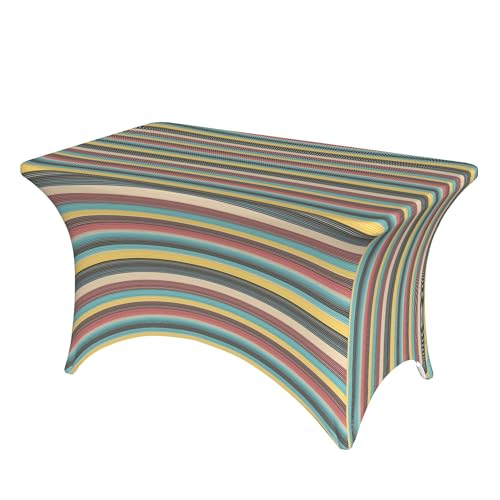 4FT Stretch Spandex Tischdecke, Abstract Thin_Stripes Tischwäsche Dehnen Rechteckige Tischdecke, Abwaschbar Rechteckige Tischdecke Table Cloth für Bankett Hochzeit Baby Dusche Tische Dekorationen von Barbool