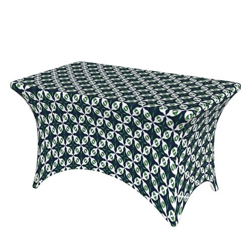 4FT Stretch Spandex Tischdecke, Green Geometric Tischschutz Elasthan Dehnbare Rechteckige Tischdecke, Abwaschbar Tischdecke Rechteckig Polyester Tischtuch für Veranstaltungen, Hochzeiten, Bankette von Barbool