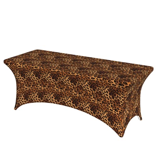 6FT Stretch Spandex Tischdecke, Abstract Leopard Texture Tischtuch Spandex Tischtuch, Langlebige rechteckige Tischdecke Polyester Tischtuch für Veranstaltungen, Hochzeiten, Bankette und Partys von Barbool