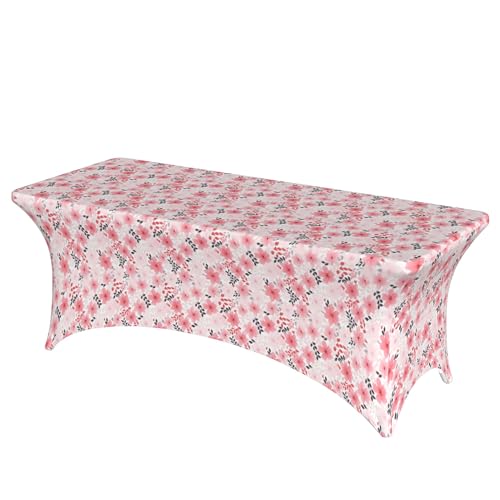 6FT Stretch Spandex Tischdecke, Simple Floral Tischwäsche Dehnbare Spandex Tischdecke, Abwaschbar Rechteckiger Tischdeckenschutz Polyester Tischtuch für Veranstaltungen, Hochzeiten von Barbool