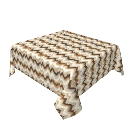 Quadratische Tischdecke 54 x 54 Zoll, Beige Brown Wavy Ikat Tischdecken Ölbeständig Tischdecke mit Fleckschutz Eckig Tischdecke abwaschbar für Küche Picknick Weihnachts Tischdekoration von Barbool