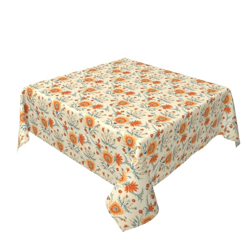 Quadratische Tischdecke 54 x 54 Zoll, Blur Folklore Flower Tischdecken Fleckschutz Quadratische Tischdecke Picknick Tischdecke für Esszimmer, Garten, Party, Hochzeiten oder Haushalt von Barbool