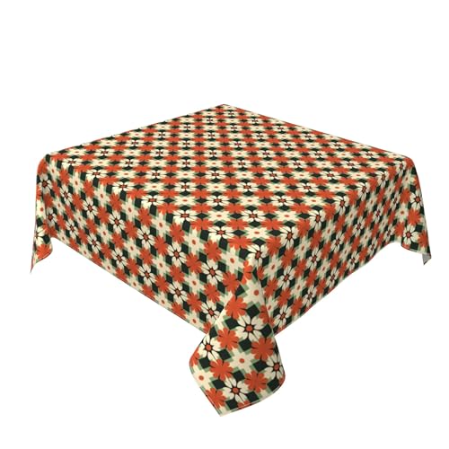 Quadratische Tischdecke 54 x 54 Zoll, Checker Flowers Tischwäsche Schmutzabweisend Quadratische Tischdecke Tischdecke Outdoor für Home Küche Dekoration von Barbool