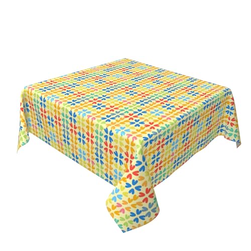 Quadratische Tischdecke 54 x 54 Zoll, Colorful Geometric Tischtuch Langlebige Tischdecke mit Fleckschutz Eckig Tischtuch Polyester für Drinnen Draussen Garten Esszimmer Party und Festen von Barbool