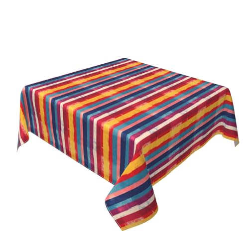 Quadratische Tischdecke 54 x 54 Zoll, Colorful Vertical Stripes Tischtuch Schmutzabweisend Tischdecke für Quadrat Tische Tischdecke Outdoor für Draußen, Biertisch, Küche, Esstisch, Couchtisch von Barbool