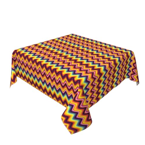 Quadratische Tischdecke 54 x 54 Zoll, Colorful Wavy Tischdecke Fleckschutz Quadratische Tischdecke Tischdecke abwaschbar für Home Küche Dekoration von Barbool