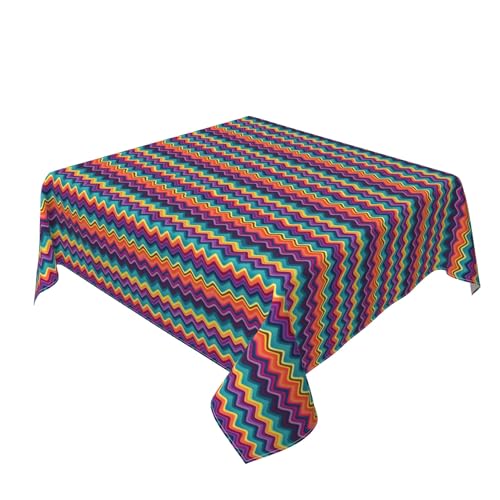 Quadratische Tischdecke 54 x 54 Zoll, Colorful Wavy Tischwäsche Abwaschbar Tischdecke mit Fleckschutz Eckig Glatt Tischdecke für Draußen, Biertisch, Küche, Esstisch, Couchtisch, Gartentisch von Barbool