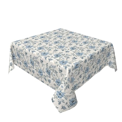 Quadratische Tischdecke 54 x 54 Zoll, Farmhouse Blue Gray Rustic Tischdecken Abwaschbar Eckig Tischtuch Glatt Tischdecke für Küche Picknick Weihnachts Tischdekoration von Barbool