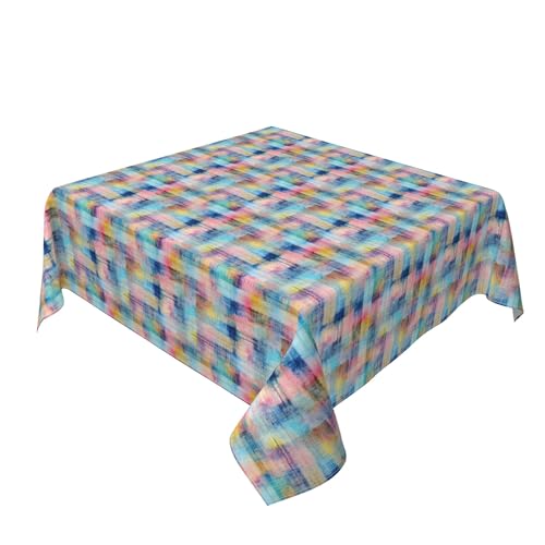 Quadratische Tischdecke 54 x 54 Zoll, Multicolor Plaid Tischschutz Fleckschutz Tischdecke mit Fleckschutz Eckig Stoff Tischtuch für Home Küche Dekoration von Barbool