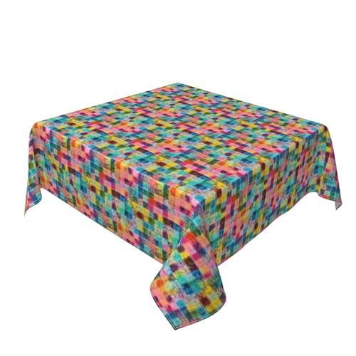 Quadratische Tischdecke 54 x 54 Zoll, Multicolor Plaid Tischtuch Abwaschbar Tischdecke mit Fleckschutz Eckig Stoff Tischtuch für Küche, Esstisch, Couchtisch, Parteien, Abendessen von Barbool