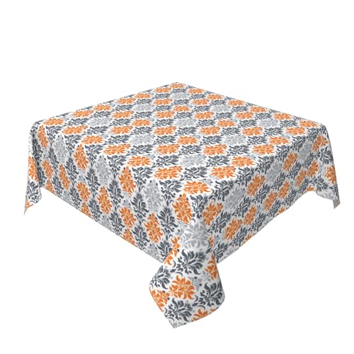 Quadratische Tischdecke 54 x 54 Zoll, Orange Grey Damask Tischdecken Langlebige Tischdecke Quadratisch Abwaschbare Tischdecke für Drinnen Draussen Garten Esszimmer Party und Festen von Barbool