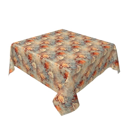 Quadratische Tischdecke 54 x 54 Zoll, Vintage Old Floral Tischbedeckung Abwischbare Tischdecke mit Fleckschutz Eckig Gartentischdecke für Esszimmer, Garten, Party, Hochzeiten oder Haushalt von Barbool