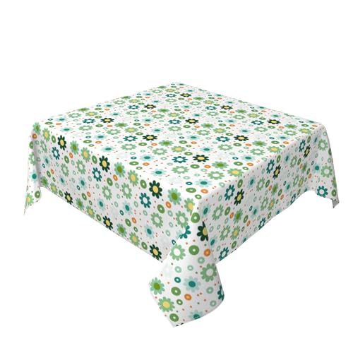 Quadratische Tischdecke 60 x 60 Zoll, Green Dot Flowers Tischwäsche Wasserabweisend Tischdecke mit Fleckschutz Eckig Tischdecke Outdoor für Draußen, Biertisch, Küche, Esstisch, Couchtisch von Barbool