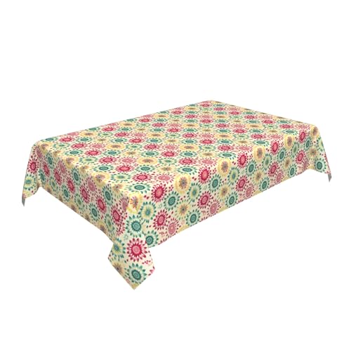 Rechteckige Tischdecke 54 x 72 Zoll, Bohemian Mandala Tischschutz Schmutzabweisend Rechteckige Tischdecke Tischtuch Polyester für Home Küche Dekoration von Barbool