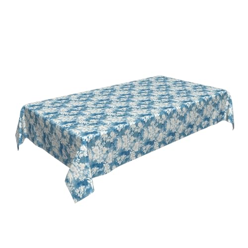 Rechteckige Tischdecke 60 x 90 Zoll, Blue White Farmhouse Floral Tischdecke Universeller Rechteckige Tischdecke Polyester Tischtuch für Küche Picknick Weihnachts Tischdekoration von Barbool